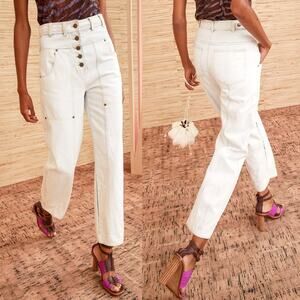 Ulla Johnson Pants August White Acid Wash Straight Leg High Button Fly Jeans 4